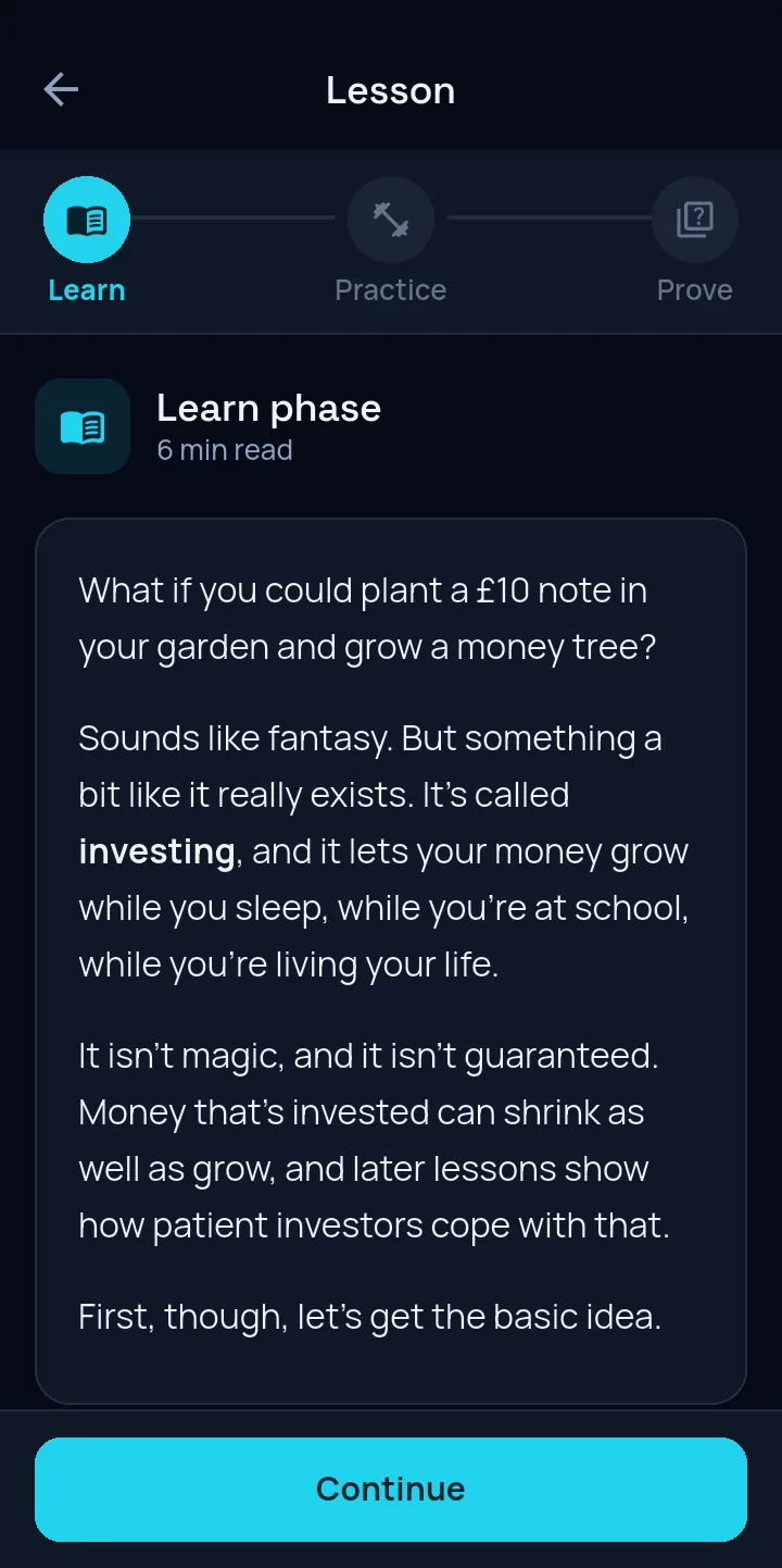 A Squids-In lesson on the app: What if you could plant a £10 note and grow a money tree?